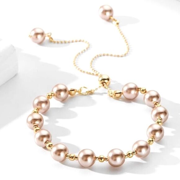 SALE Gold Chain Champagne Rose Beaded Bracelet - Picture 1 of 5